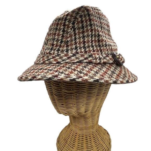 Vintage Accessories - Old Village Shop Hat Fedora Vintage Womens Mens Unisex Houndstooth Grandpa Style